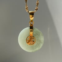 Image 4 of 10K Grey Premium Jade Disc Pendant Fu Fuku Fortune Zhong