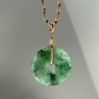 Image 4 of 10K Classic Premium Green And Black  Jade Disc Pendant With Diamond