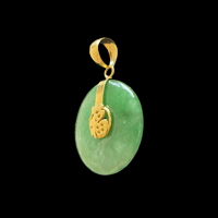 Image 2 of 10K Green Premium Jade Disc Pendant 10K Fu Fuku Fortune Zhong