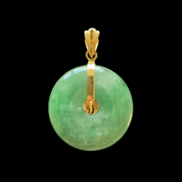 Image 3 of 10K Apple Green Premium Jade Disc Pendant Fu Fuku Fortune Zhong