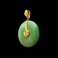 Image 2 of 10K Apple Green Premium Jade Disc Pendant Fu Fuku Fortune Zhong