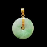 Image 3 of 10K Premium Green And White Jade Disc Pendant Fu Fuku Fortune Zhong