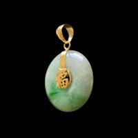Image 2 of 10K Premium Green And White Jade Disc Pendant Fu Fuku Fortune Zhong