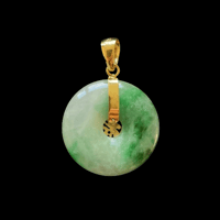 Image 3 of 10K Premium Green And White Jade Disc Pendant Fu Fuku Fortune 