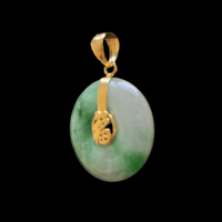 Image 2 of 10K Premium Green And White Jade Disc Pendant Fu Fuku Fortune 