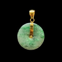 Image 3 of 10K Premium Green And Black Jade Disc Pendant Fu Fuku Fortune Zhong