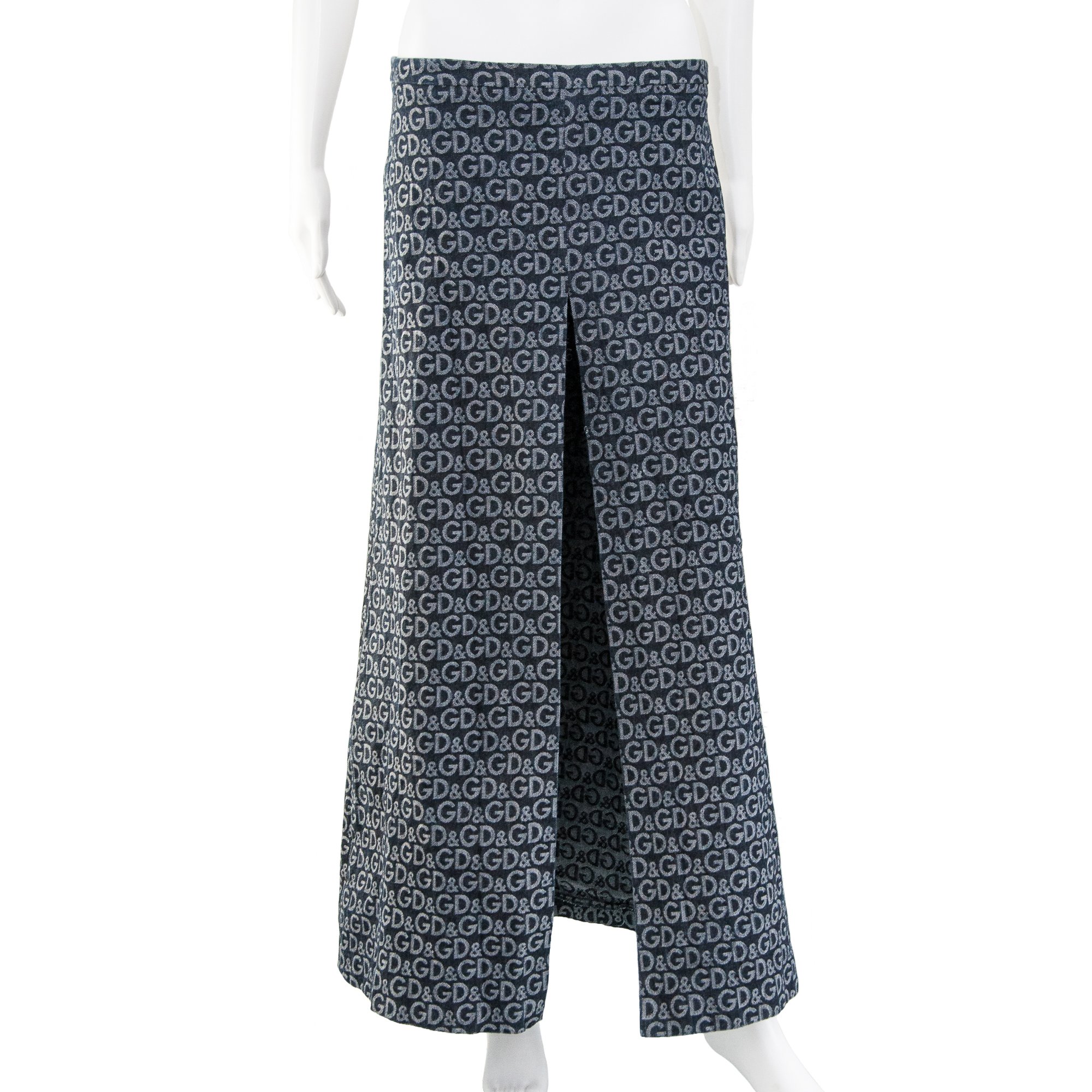 Image of Dolce & Gabbana Denim Monogram Maxi Skirt