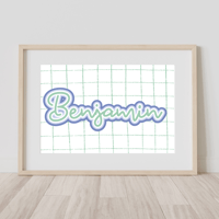 Image 7 of Personalised Triple Outline Name On Grid Background Print 