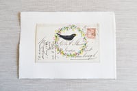 Image 2 of Art - English original 1880 envelope - watercolour Blackbird and flowers - hand painted