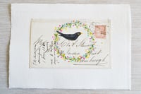 Image 1 of Art - English original 1880 envelope - watercolour Blackbird and flowers - hand painted