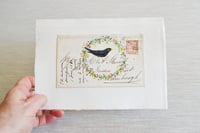 Image 3 of Art - English original 1880 envelope - watercolour Blackbird and flowers - hand painted