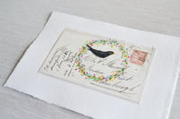Image 4 of Art - English original 1880 envelope - watercolour Blackbird and flowers - hand painted