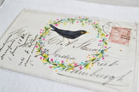 Image 5 of Art - English original 1880 envelope - watercolour Blackbird and flowers - hand painted
