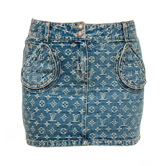 Image of Louis Vuitton by Marc Jacobs 2005 Denim Monogram Mini Skirt