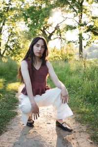 Image 13 of Almonte Ruffle Top (limited Merino & silk, shown in Paprika)