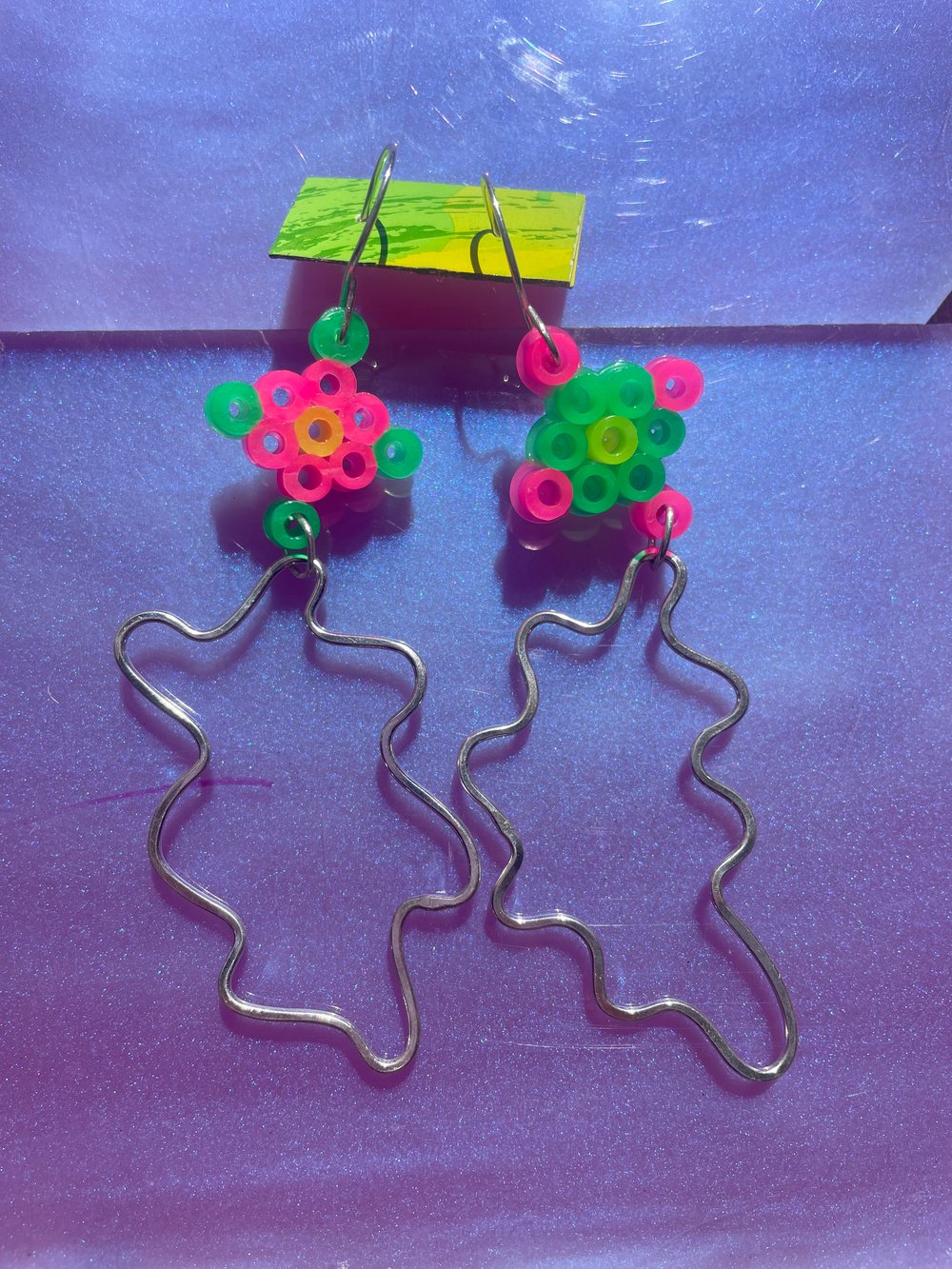 Image of Perler Bead Earrings-Various Silver