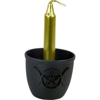 Image 2 of Metal Pot Mini Candle Holder - Triple Moon w/ Pentacle (Each)