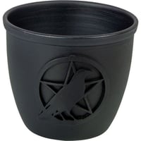 Image 1 of Metal Pot Mini Candle Holder - Pentacle w/ Raven (Each)