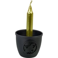 Image 2 of Metal Pot Mini Candle Holder - Pentacle w/ Raven (Each)