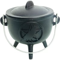 Image 1 of Cast Iron Cauldron Small 4.5in Pentacle w/ Raven
