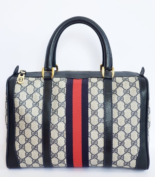 Image of Vtg Gucci Blue Monogram Boston Bag.