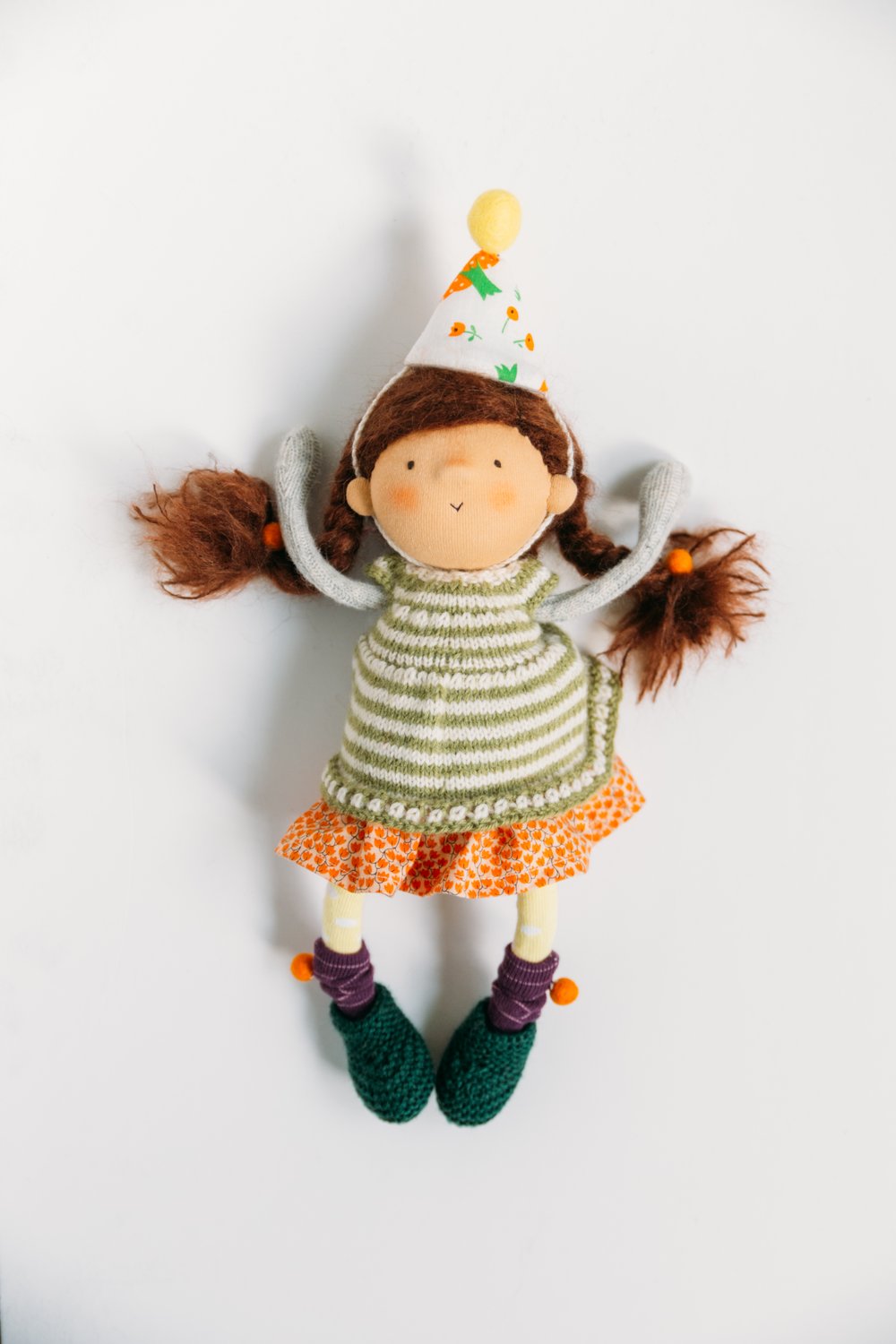 Image of Alberta - Wool Filled Waldorf Style Sculpted Sock Doll with removable knits 