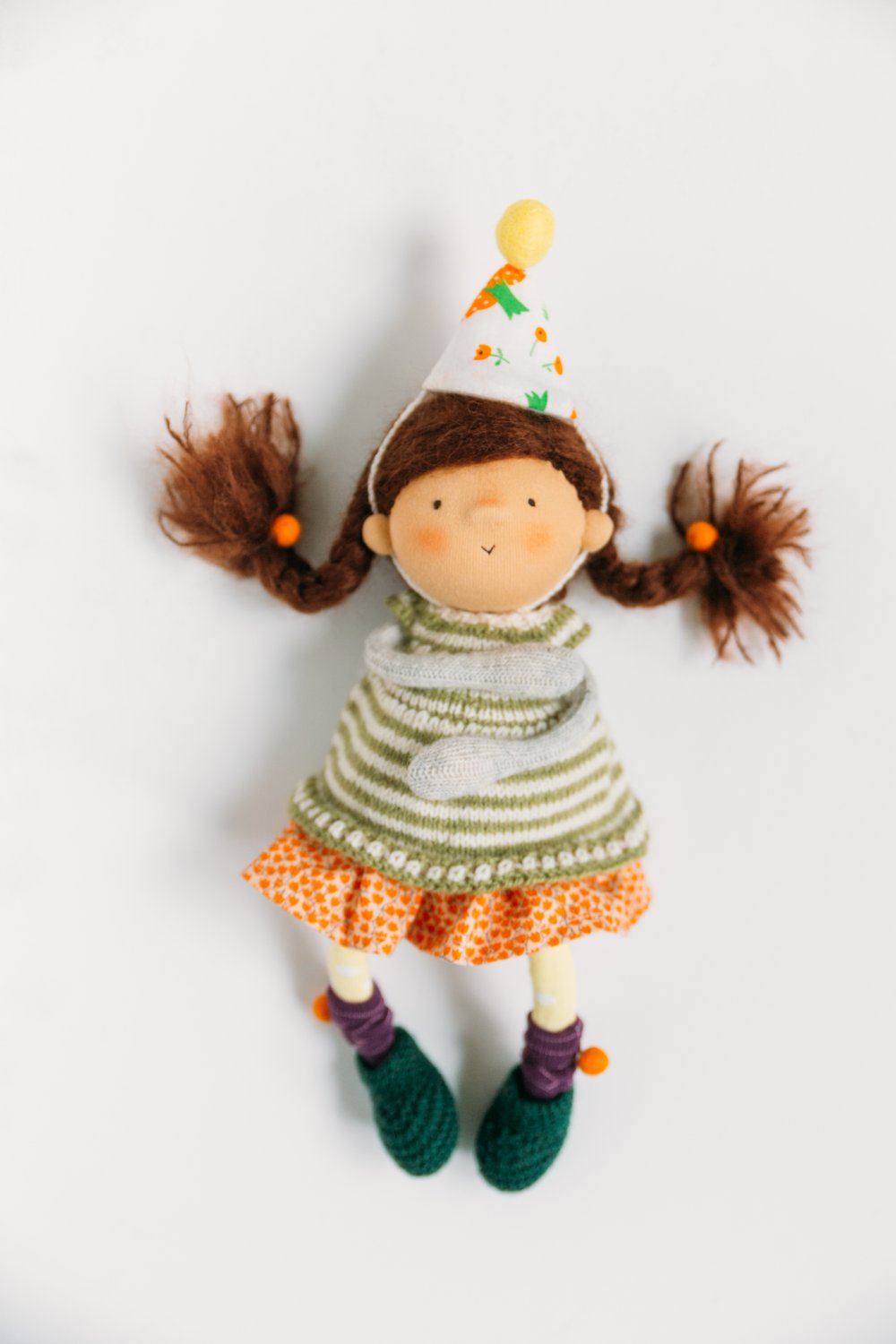 Image of Alberta - Wool Filled Waldorf Style Sculpted Sock Doll with removable knits 