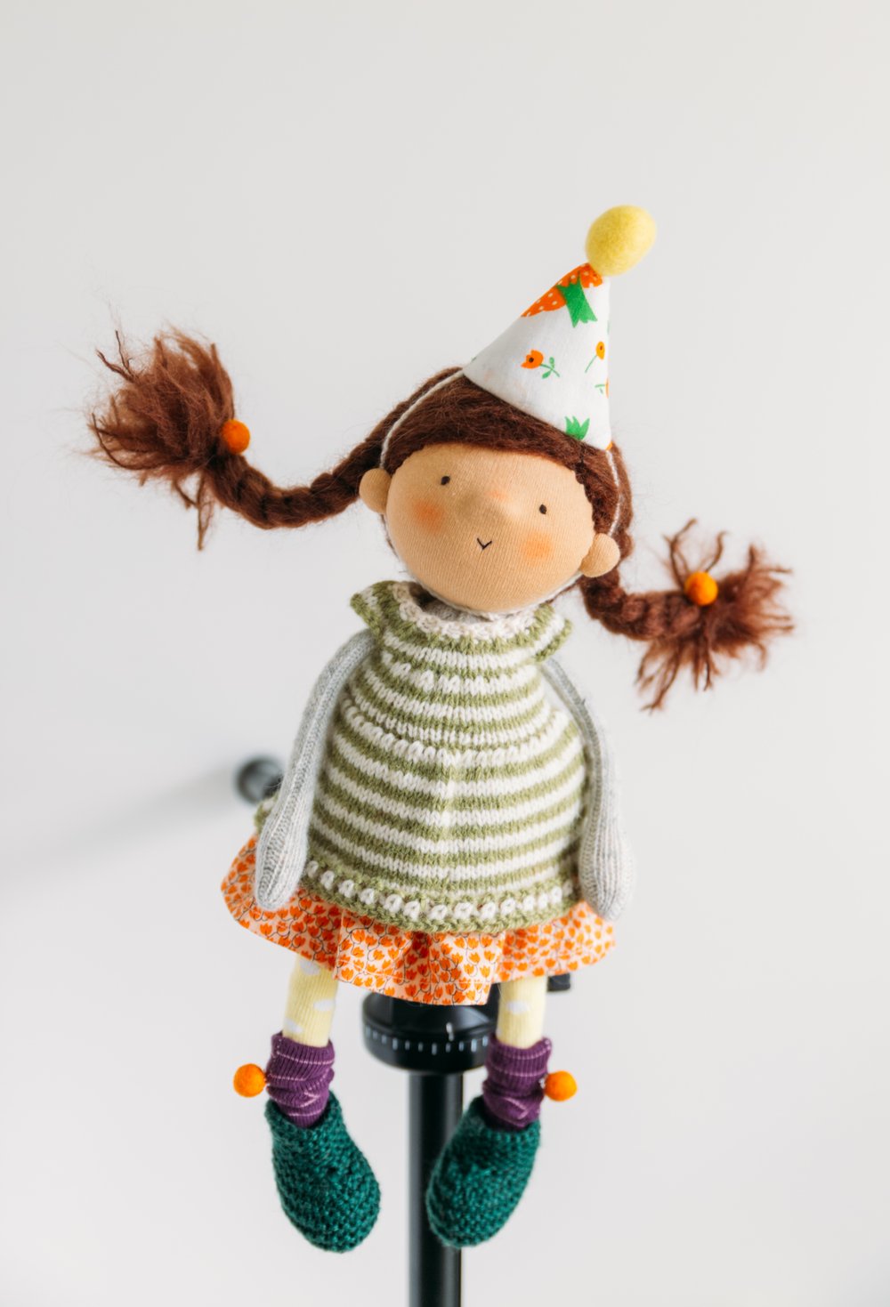 Image of Alberta - Wool Filled Waldorf Style Sculpted Sock Doll with removable knits 