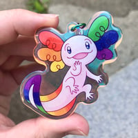 Image 2 of PRE-ORDER Rainbow Pride Axolotl Acrylic Keychain