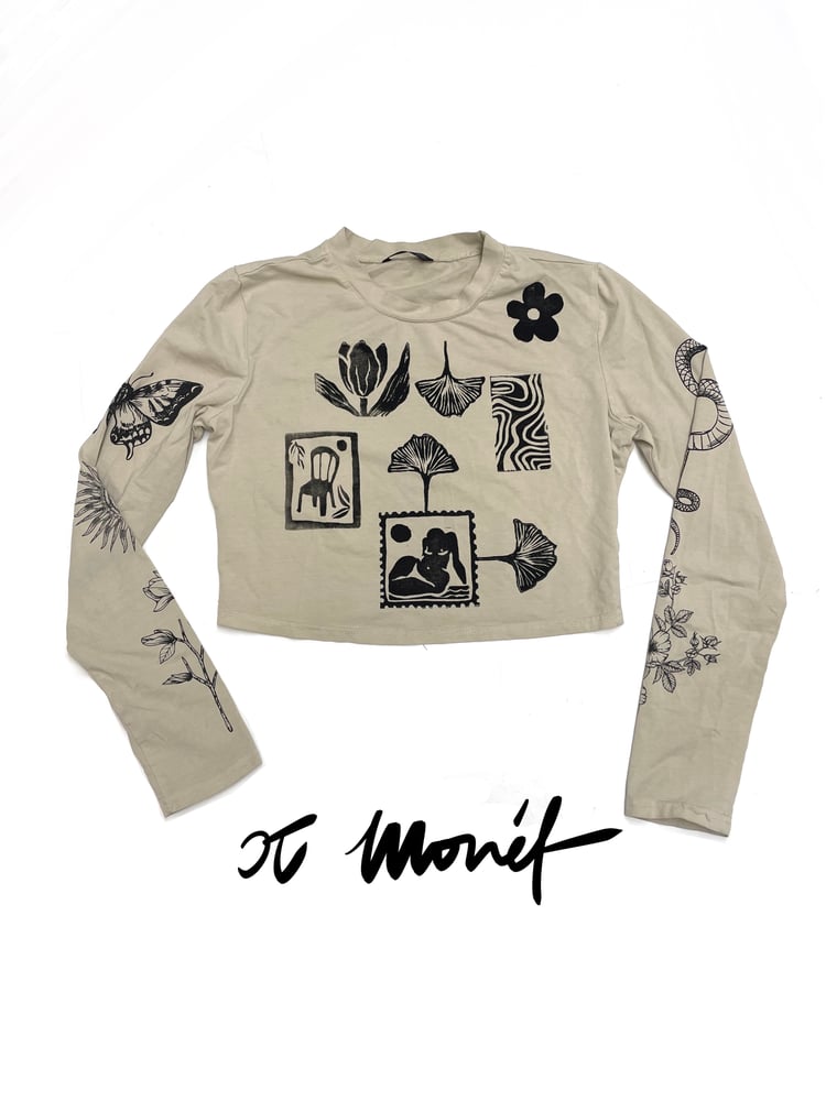 Image of CJ Monét Handprinted Longsleeve Crop Tee (M/L)