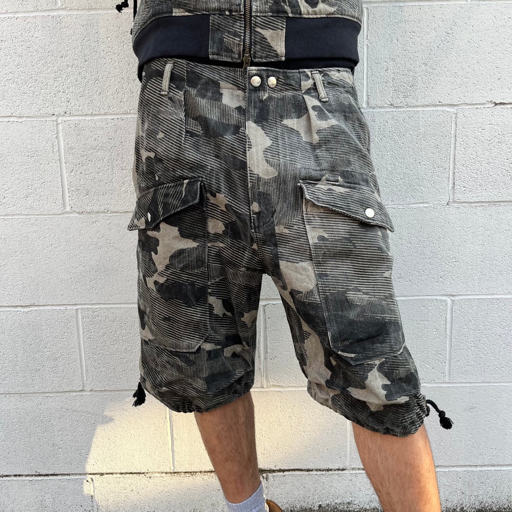 Image of Denim Utility Cargo Shorts - Mapped Mono Print Camo 