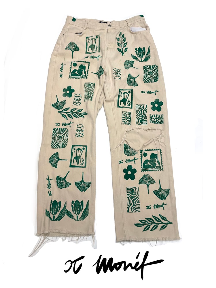 Image of CJ Monét Handprinted Cream Pants (Size 12)