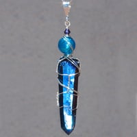 Image 2 of Cobalt Aura Quartz Crystal Pendant with Venetian Glass Foil Bead