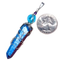 Image 3 of Cobalt Aura Quartz Crystal Pendant with Venetian Glass Foil Bead