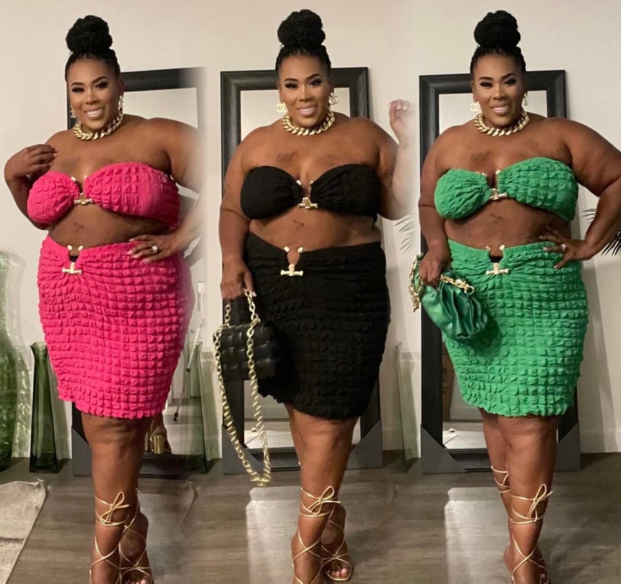 Image of 2PACK PLUS SIZE BUBBLE ME 2-PIECE SKIRT SET-GREEN