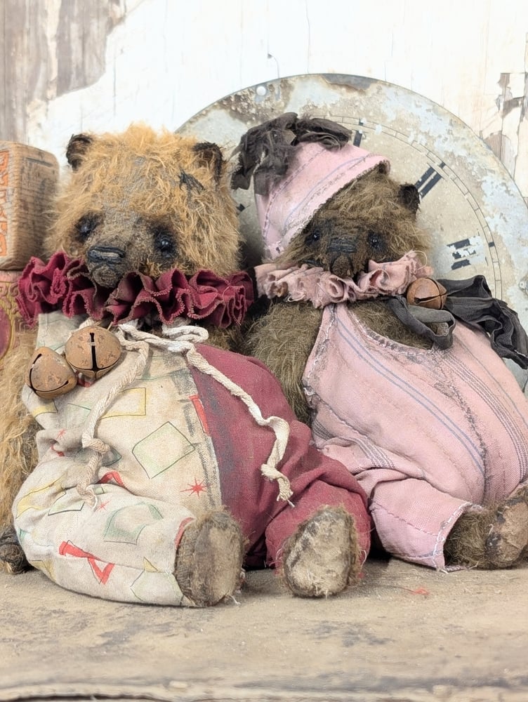 Image of 7"  Vintage Carnival mohair Teddy Bear w/ aged handmade romper outfit by Whendi's Bears