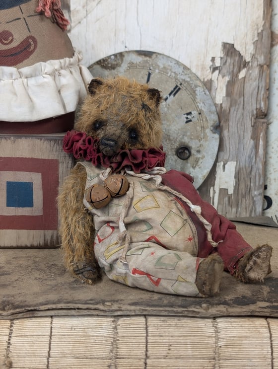 Image of 9"  Vintage Carnival mohair Teddy Bear w/ aged handmade romper outfit by Whendi's Bears