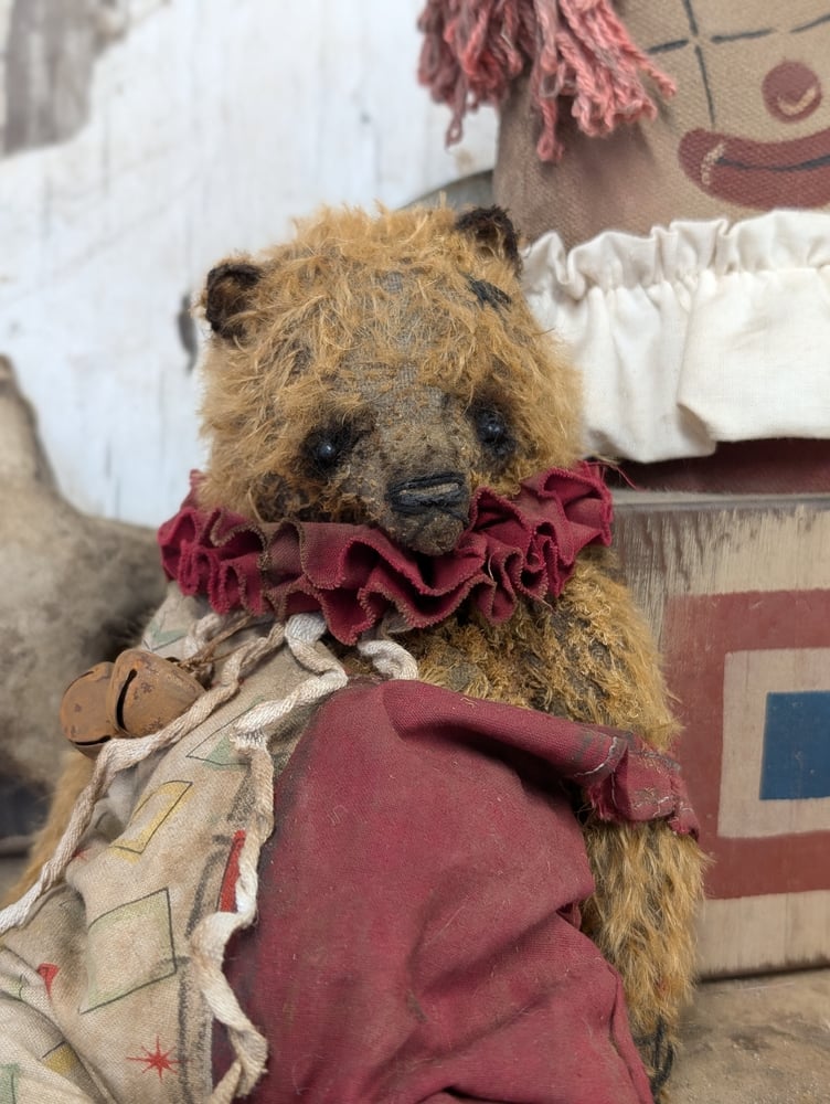 Image of 9"  Vintage Carnival mohair Teddy Bear w/ aged handmade romper outfit by Whendi's Bears