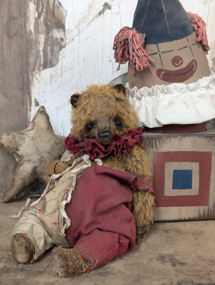 Image of 9"  Vintage Carnival mohair Teddy Bear w/ aged handmade romper outfit by Whendi's Bears