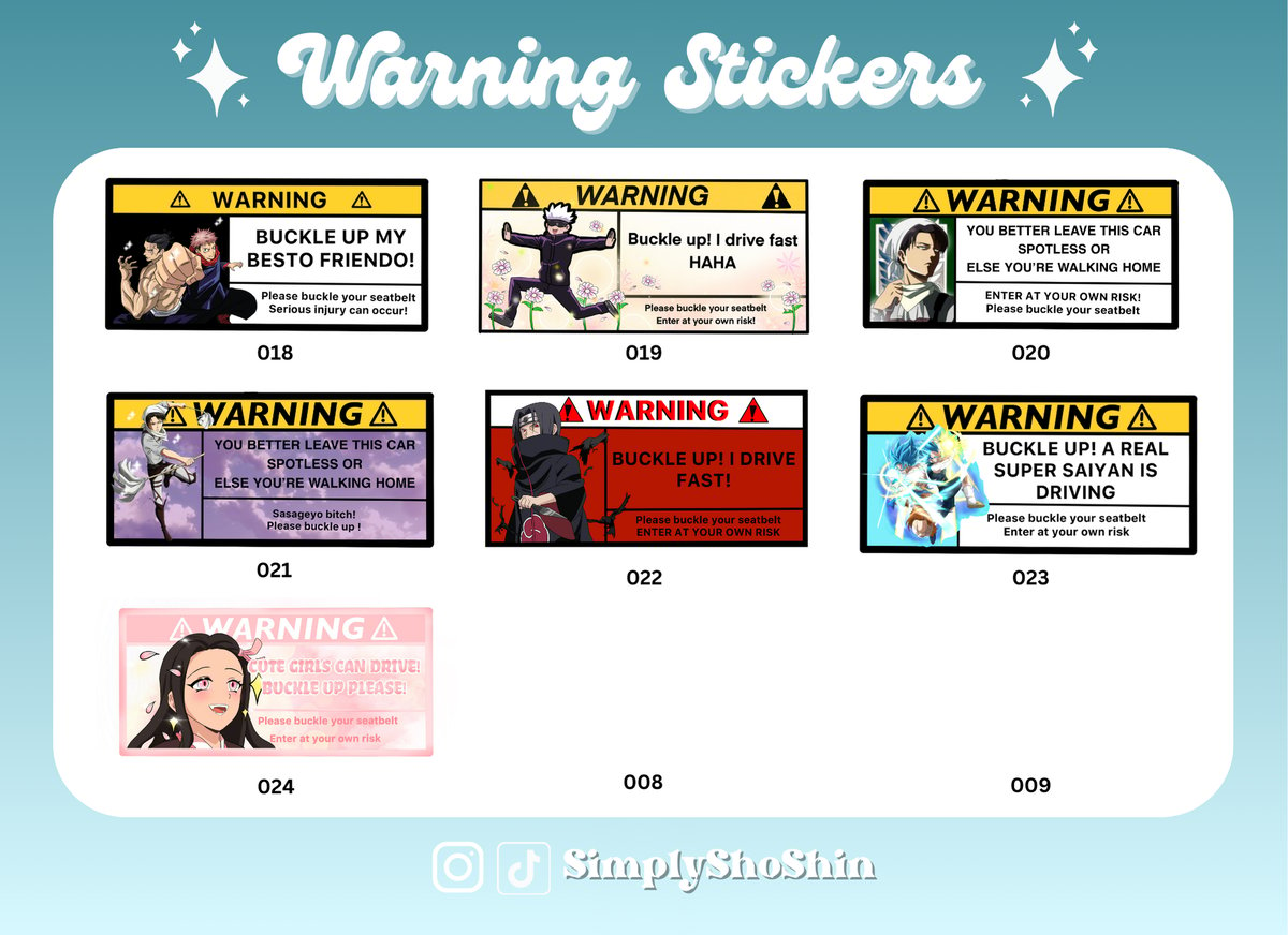 Image of #3 Anime warning stickers, anime fan labels. anime car safety stickers, anime aesthetic