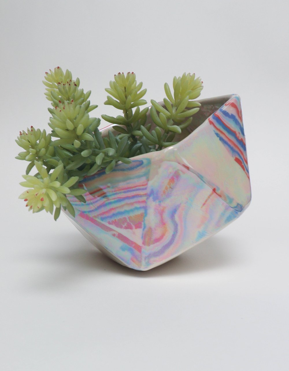 Image of Geometric Striped Iridescent Planter