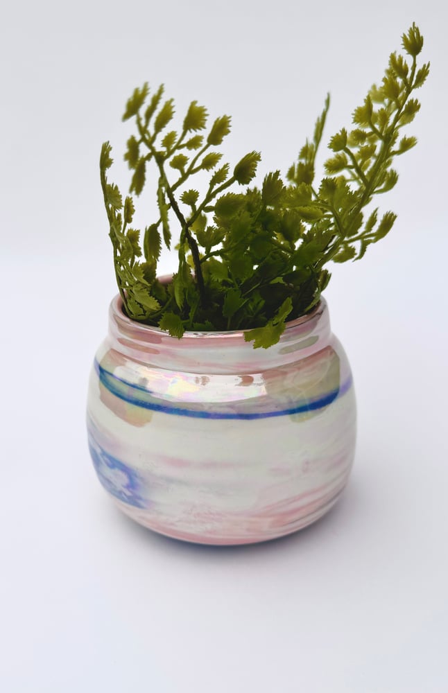 Image of Small Pink and Cobalt Agateware Planter