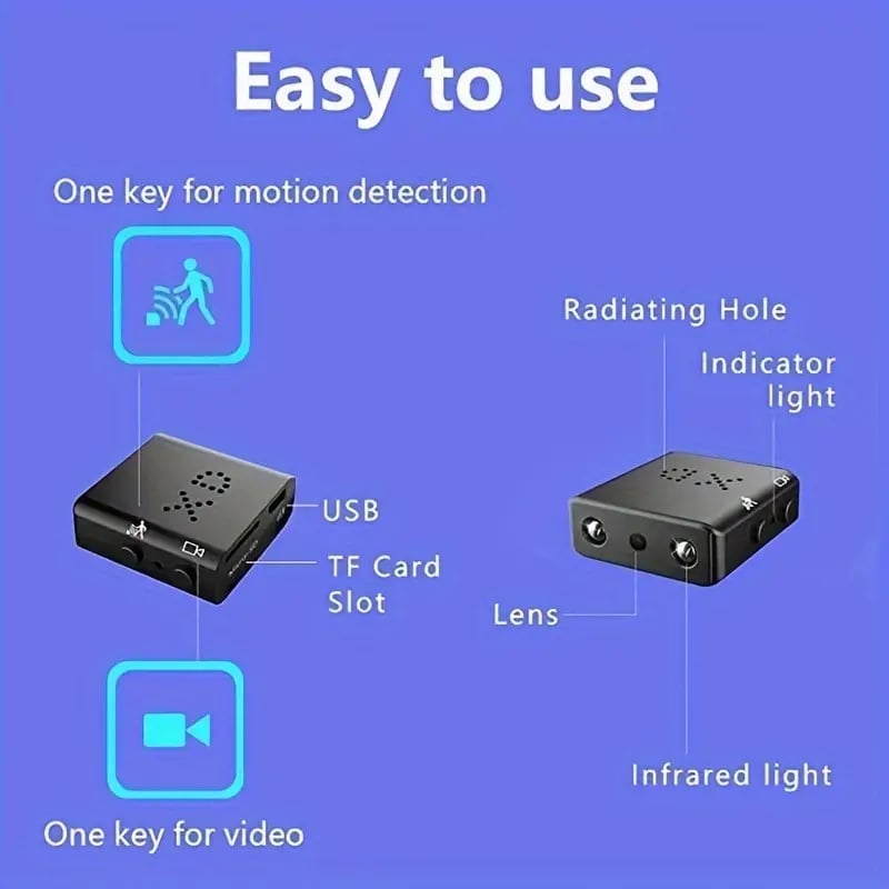 Mini home Surveillance Camera - Built-in Battery, Night Vision, Motion Detection, No WiFi, No App