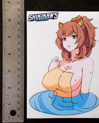 Image 2 of Cute Raccoon Girl in Hot Spring 6" Vinyl Sticker