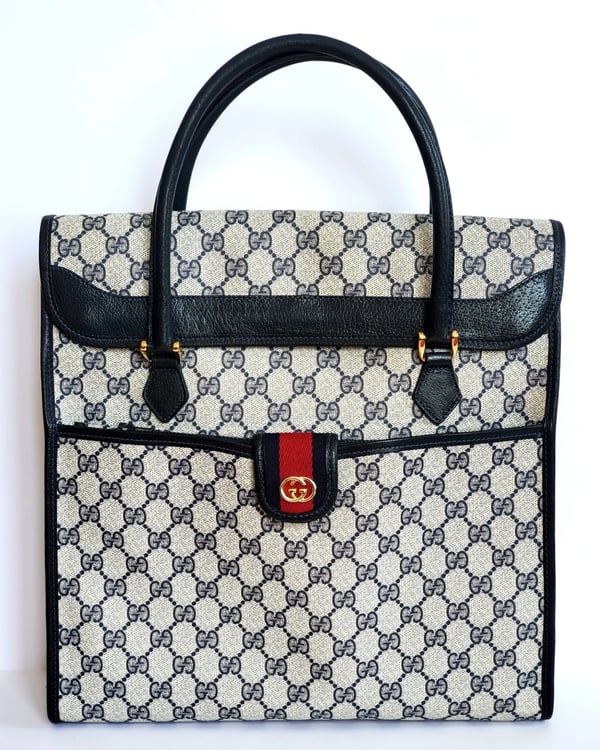 Image of Vtg Gucci Blue Monogram Tote Bag & Clutch