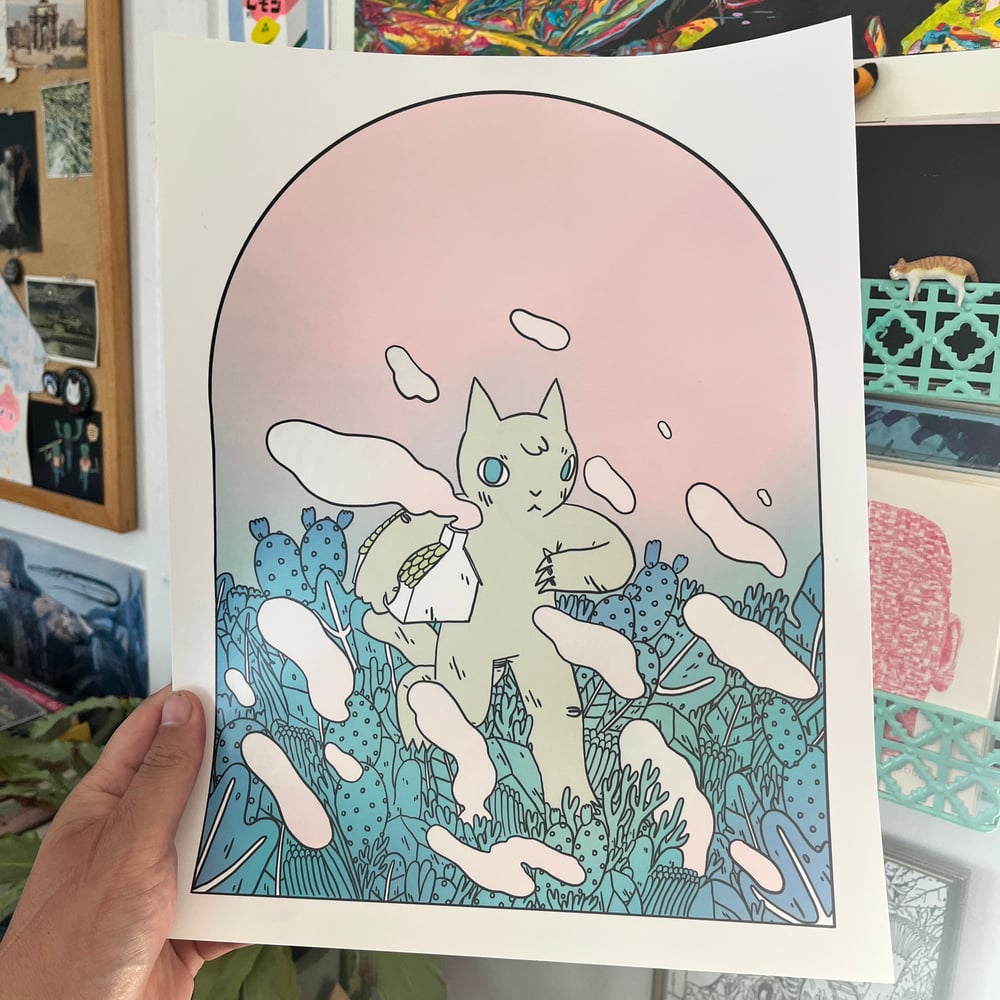 Image of Cat with Little House Poster