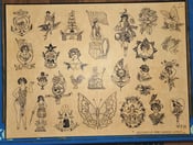 Image of 1920s percy waters blue print old ran copy antique tattoo flash sheet H 18x24