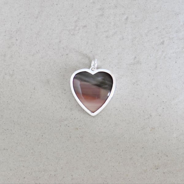 Image of Imperial Jasper heart shape cabochon cut silver necklace
