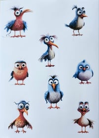 Image 5 of Sideways Tee - Kids Youth Teen Girls and Boys Green and Blue Silly Quirky Oddball Bird T-shirt 