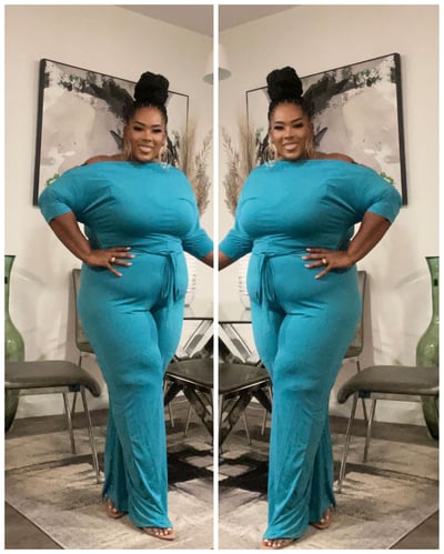 Image of 3PACK PLUS SIZE WIDE LEG JUMPSUIT W/BELT-JADE